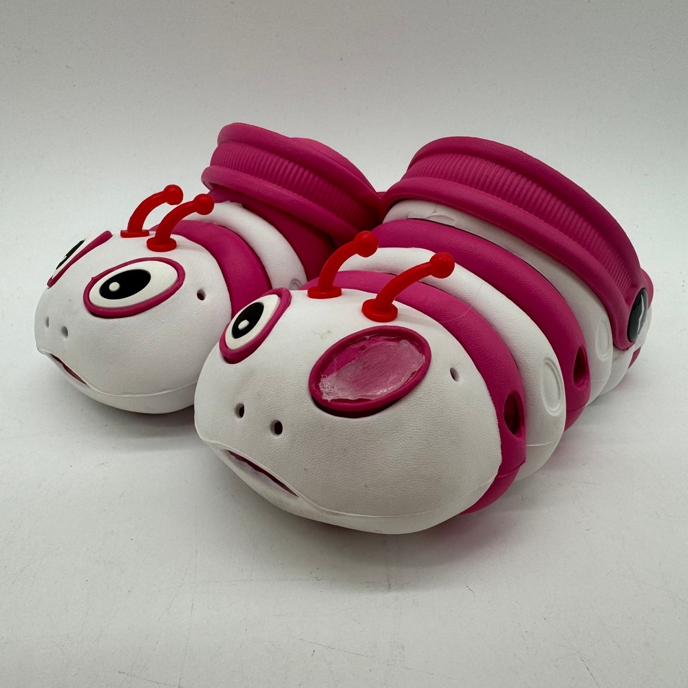 NORTY Toddler US 8 Pink White Caterpillar Bug Clogs Heel Straps Missing Eye